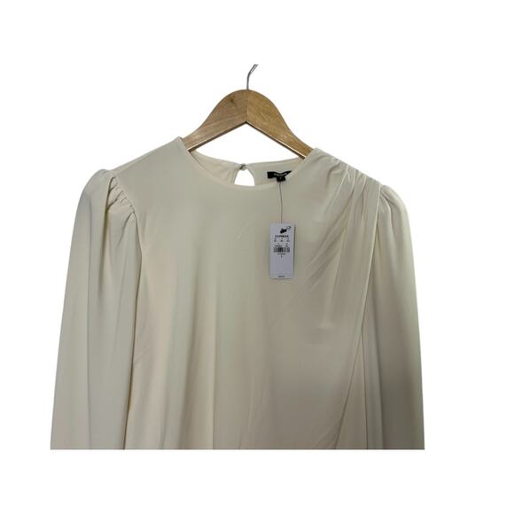 Express Swan Ivory Skimming Crew Neck Puff Sleeve Bodysuit Women's Small NEW - Picture 2 of 5